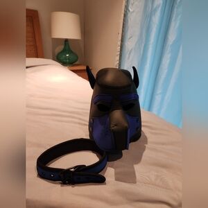 Mens Dog Pup Mask And Collar - Fantasy Novelty Headpiece And Collar Piece